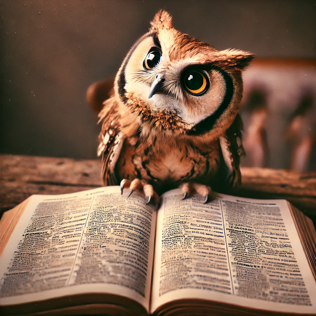 owl reading a dictionary